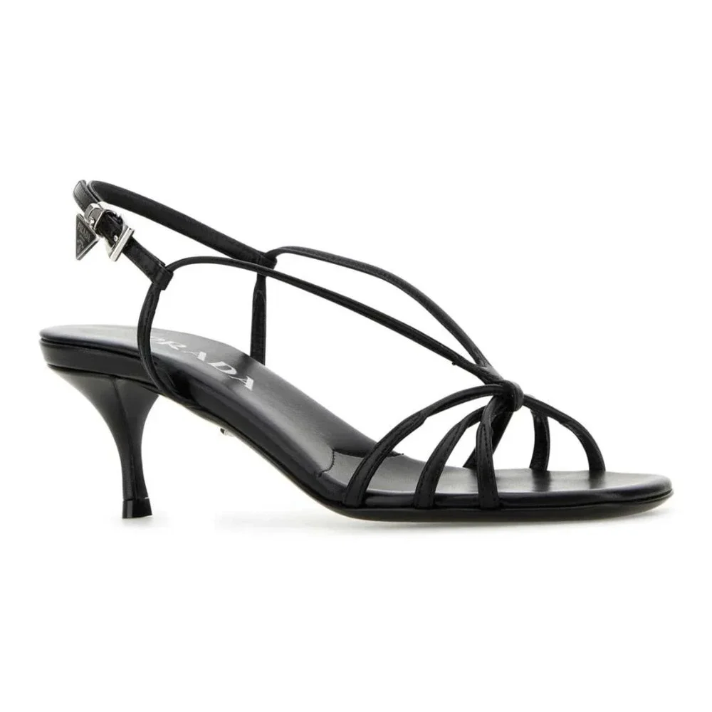 Prada Capretto Strappy 55mm Black Leather Slingback Sandal Mule Kitten Heel 38.5 - Picture 3 of 16